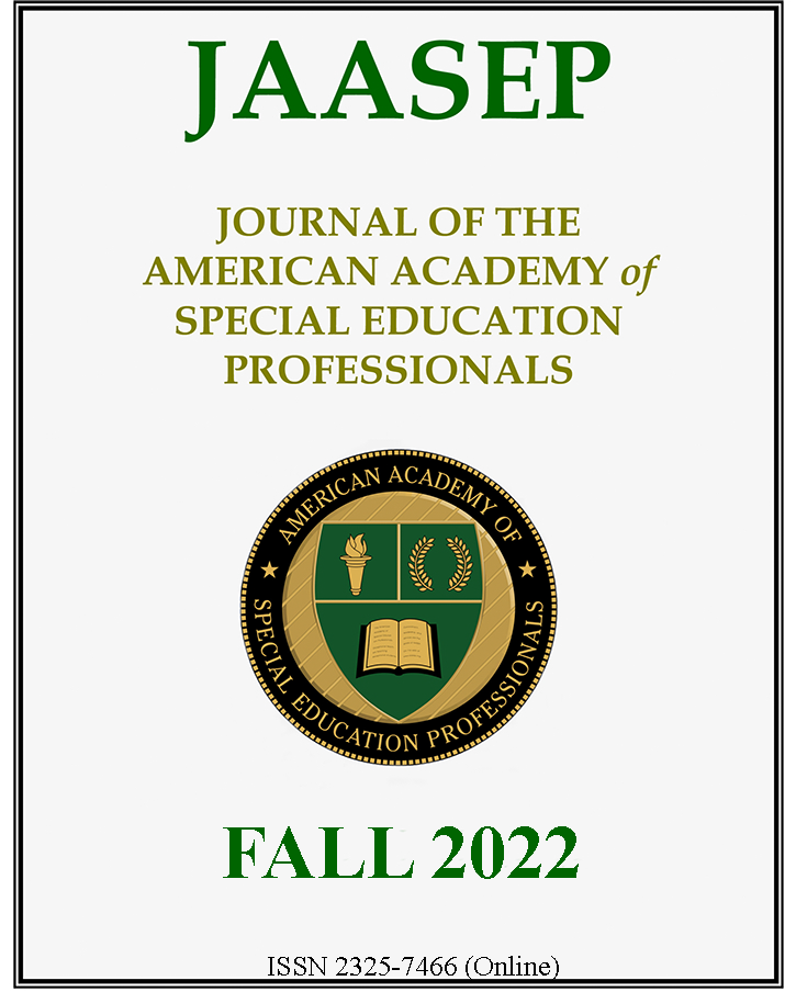 Journal of the American Academy of Special Education Professionals (JAASEP) - FALL 2022